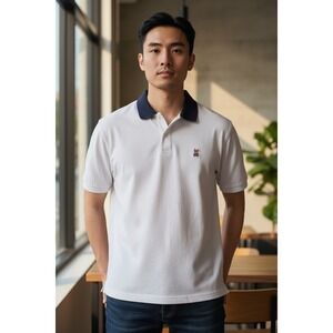 Psycho Bunny Polo Men's 6 White With  Black Embroidered Logo Short Sleeve Cotton